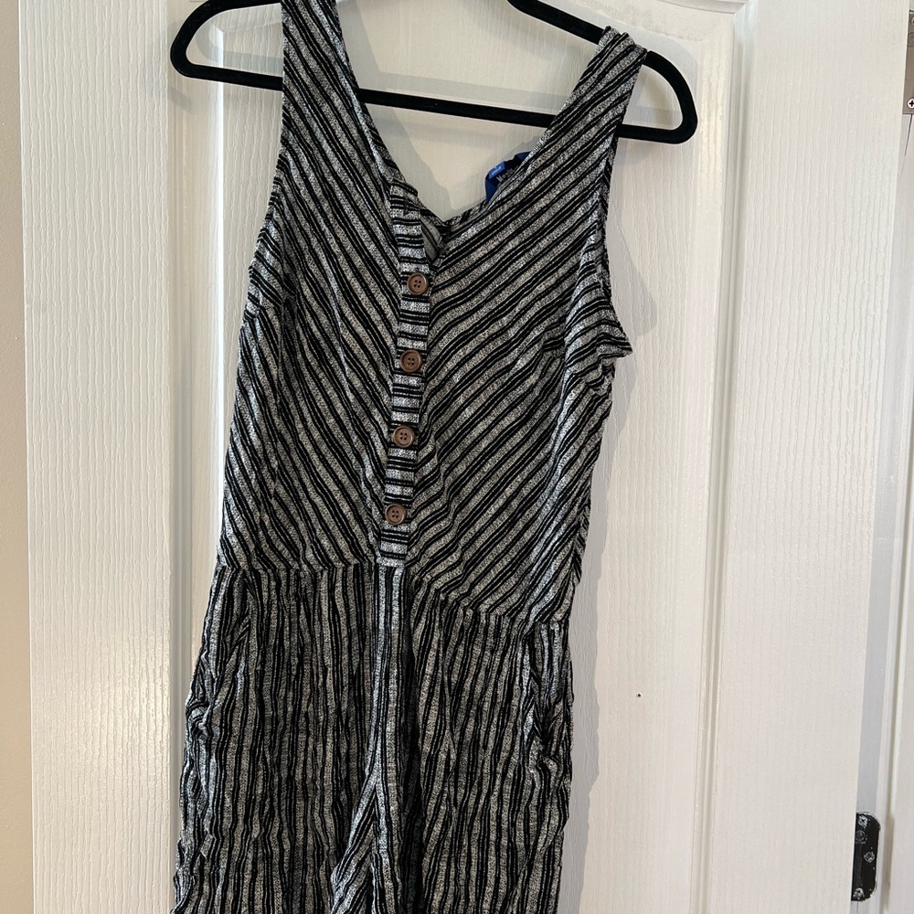 Apt. 9 Black & White Striped Button-Front Jumpsuit